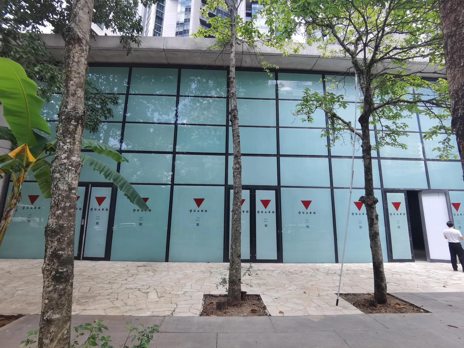 Storefront glass hoarding with applied vinyl stickers