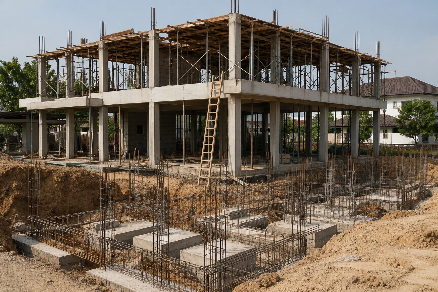 Building construction and foundation works on site